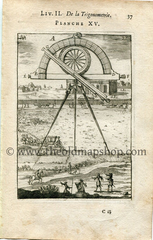 1702 Manesson Mallet Antique Print, Engraving - Surveying Graphometer, Surveyors, Trigonometry, Geometry - No.15 - The Old Map Shop