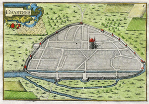 1634 Nicolas Tassin Antique Map Chartres, Fort, Fortified Town Plan, Eure-et-Loir, France Carte, Print