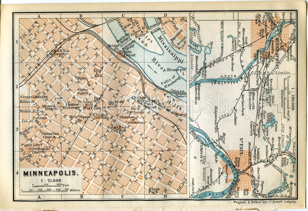 Antique Street City Map St. Paul, Minnesota, USA Stock Photo by