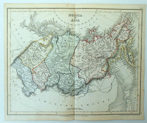 c.1840 Russia in Asia, Antique Map, Print by John Dower, Hand Colored