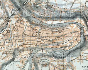 1899 Bern Switzerland, Antique Baedeker Map, Print