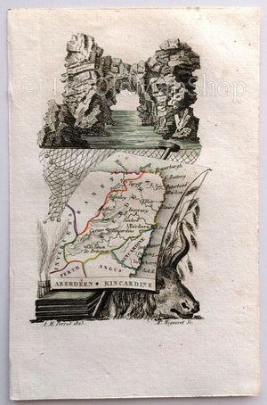1823 Scarce A. M. Perrot Antique County Map, Aberdeen, Kincardine, Scotland