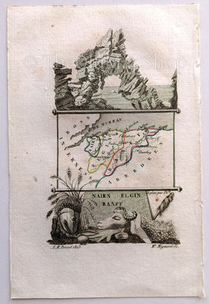 1823 Scarce A. M. Perrot Antique County Map, Nairn, Elgin, Banff, Scotland
