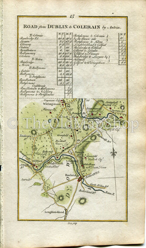 1778 Taylor & Skinner Antique Ireland Road Map 15/16 Banbridge Loughbrickland Gilford Lurgan Magheralin Aghalee Ballinderry Glenavy Crumlin