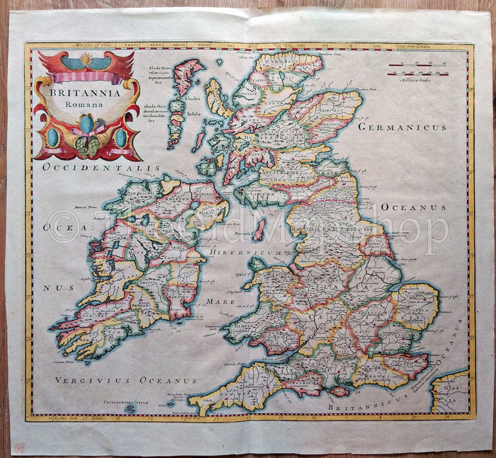 1722 Britannia Romana Antique Map by Robert Morden - Roman Britain, England, Ireland, Scotland, Wales, From Camden's Britannia