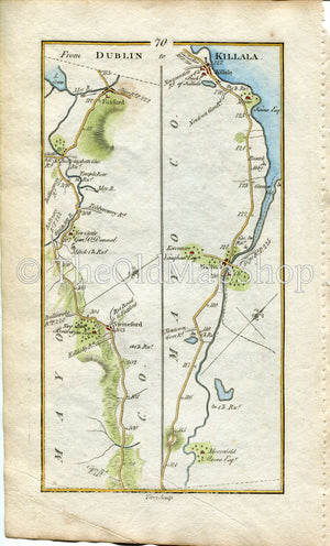 1778 Taylor & Skinner Antique Ireland Road Map 69/70 Bellanagare Tulsk Frenchpark Ballaghaderreen Bellaghy Swinford Foxford Ballina Killala