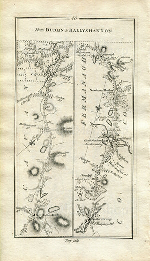 1778 Taylor & Skinner Antique Ireland Road Map 45/46 Ardsallagh Navan Kells Virginia Ballyjamesduff Cavan Butlers Bridge Newtownbutler