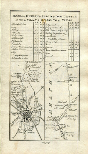 1778 Taylor & Skinner Antique Ireland Road Map 55/56 Dublin Damastown Dunboyne Parsonstown Abbotstown Trim Trimblestown Kildalkey Athboy