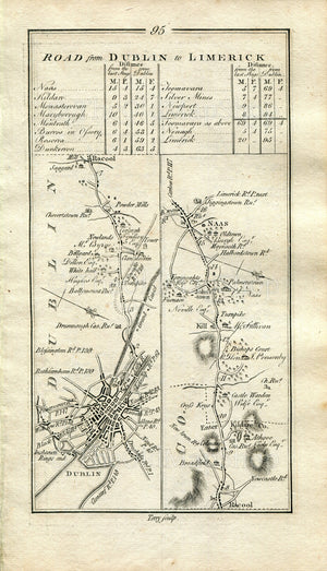 1778 Taylor & Skinner Antique Ireland Road Map 95/96 Dublin Rathcoole Johnstown Naas Newbridge The Curragh Kildare Monasterevin Emo Court