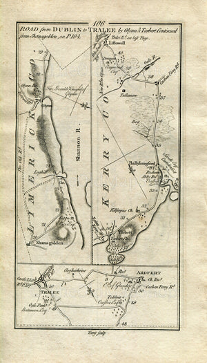 1778 Taylor & Skinner Antique Ireland Road Map 105/106 Kilmorna Drumquin Tralee Ardfert Shanagolden Cappa Loghill Glin Ballylongford Tarber