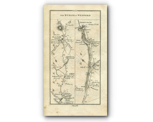 1778 Taylor & Skinner Antique Ireland Road Map 141/142 Wicklow Glenealy Rathdrum Arklow Coolgreany Gorey Clogh Ballinahallin, Enniscorthy