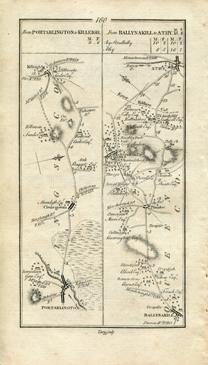 1778 Taylor & Skinner Antique Ireland Road Map 159/160 Portarlington Mountmellick Kilcormac Frankford Clonygowan Killeigh Athy Stradbally