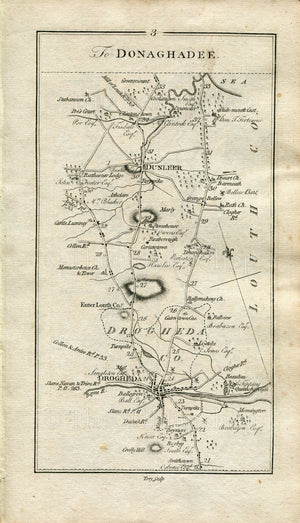 1778 Taylor & Skinner Antique Ireland Road Map 3/4 Drogheda, Dunleer Stabannan Castlebellingham Dundalk Jonesborough Newry Louth Armagh Down