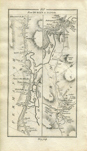 1778 Taylor & Skinner Antique Ireland Road Map 59/60 Ballyconnell Bawnboy Belcoo Manorhamilton Lurganboy Sligo Swanlinbar Blacklion Leitrim