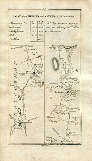 1778 Taylor & Skinner Antique Ireland Road Map 71/72 Elphin, Boyle, Roscommon, Strokestown, Tulsk, Castleplunket, Castlerea, Lanesborough