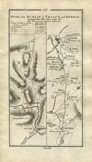 1778 Taylor & Skinner Antique Ireland Road Map 107/108 Abbeyfeale Castleisland Tralee Derrymore Kilgobbin Minard Lispole Brackluin Dingle