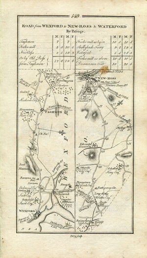 1778 Taylor & Skinner Antique Ireland Road Map 149/150 Wexford Taghmon New Ross Duncannon Waterford Faithlegge Ballyhack Horetown