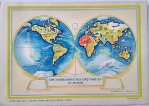 1939 Double Hemispheres Pictorial World Map, Published in Paris by Neutroses-Vichy at Petit Jean