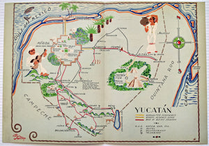 1935 Matias Santoyo, Yucatan, Chichen Itza, Merida, Cancun, Mexico, Pictorial Map