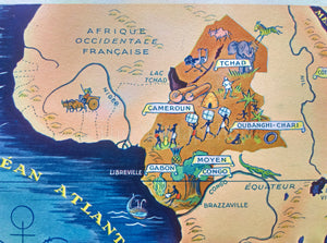 1939 Central Africa, Madagascar, Pictorial Map, Published in Paris by Neutroses-Vichy at Petit Jean. Congo, Gabon, Cameroon