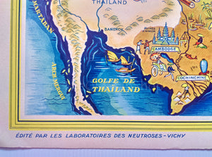 1939 Indochine, Southeast Asia, Pictorial Map, Published in Paris by Neutroses-Vichy at Petit Jean. Laos, Cambodia, Vietnam, Thailand.