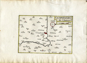 1634 Nicolas Tassin Antique Map Chartres, Le Coudray, Morancez, Thivars, Saint Prest, Eure et Loir, Centre, France