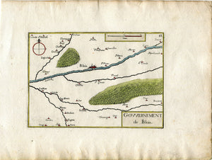 1634 Nicolas Tassin Antique Map Blois, Vineuil, Cellettes, Suevres, Bracieux, Loir et Cher, Centre, France