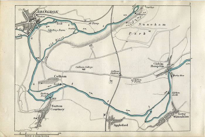 1873 Henry Taunt Antique Map, The River Thames, Abingdon, Culham, Sutton Courtenay, Appleford, Lond Wittenham, Clifton Hampden, Oxfordshire