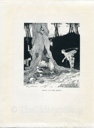 1921 Ida Rentoul Outhwaite Antique Fairy Print (Potty To The Rescue) Vintage Book Plate, from The Enchanted Forest