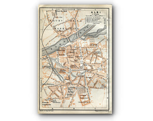 1914 Albi, South of France Town Plan, Antique Baedeker Map, Print