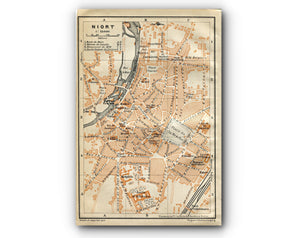 1914 Niort, South of France Town Plan, Antique Baedeker Map, Print