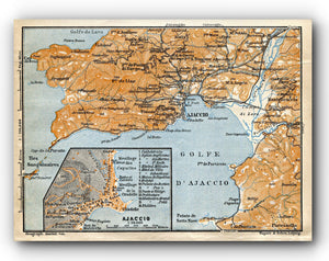 1914 Ajaccio, South of France, Antique Baedeker Map, Print