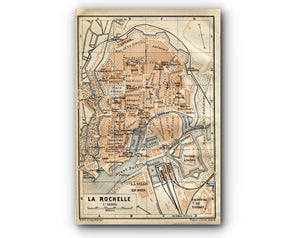 1914 La Rochelle, South of France Town Plan, Antique Baedeker Map, Print