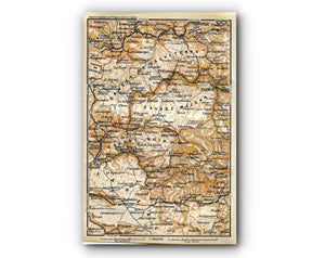 1914 Millau, Le Vigan, Meyrueis, Mende, Florac-Trois-Rivieres, South of France, Antique Baedeker Map, Print