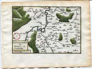 1634 Nicolas Tassin Map Charleville Mezieres, Donchery, Ardennes, Champagne Ardenne, France Antique