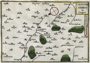1634 Nicolas Tassin Map Langres, Rolampont, Chalindrey, Haute Marne, Champagne Ardenne, France Antique