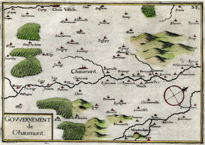 1634 Nicolas Tassin Map Chaumont, Bologne, Chateauvillain, Haute Marne, Champagne Ardenne, France Antique
