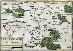 1634 Nicolas Tassin Map Provins, Sourdun, Poigny, Longueville, Seine et Marne, Ile de France, Antique