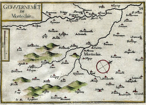 1634 Nicolas Tassin Map Monteclair, Andelot Blancheville, Rimaucourt, Haute Marne, Champagne Ardenne, France Antique