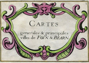 1634 Nicolas Tassin France Atlas Title Page to Chapter on Foix & Bearn, Hand Colored Decorative Antique