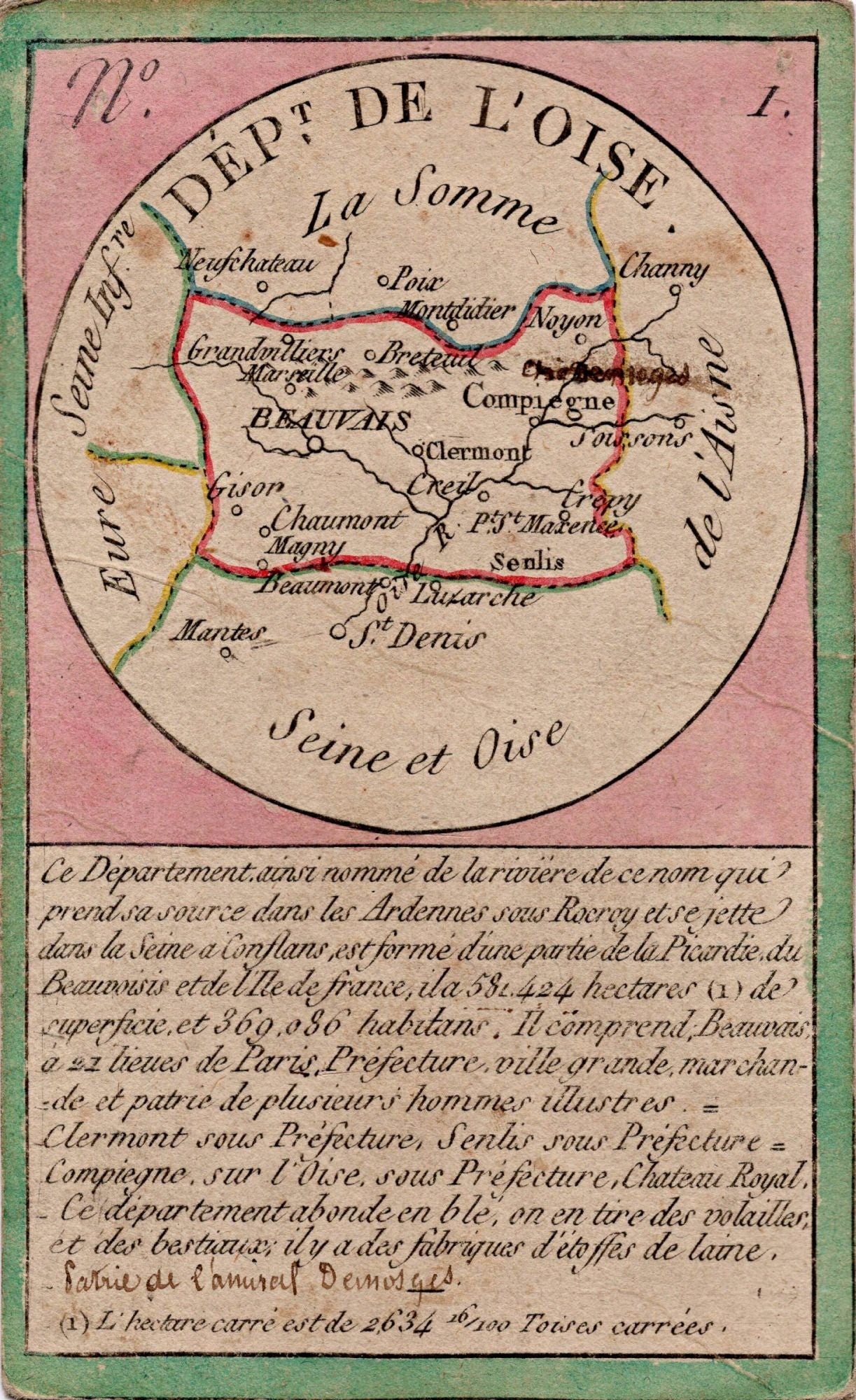 c.1819 Bourrut-Le Meri rare first-edition hand-coloured French departmental card map