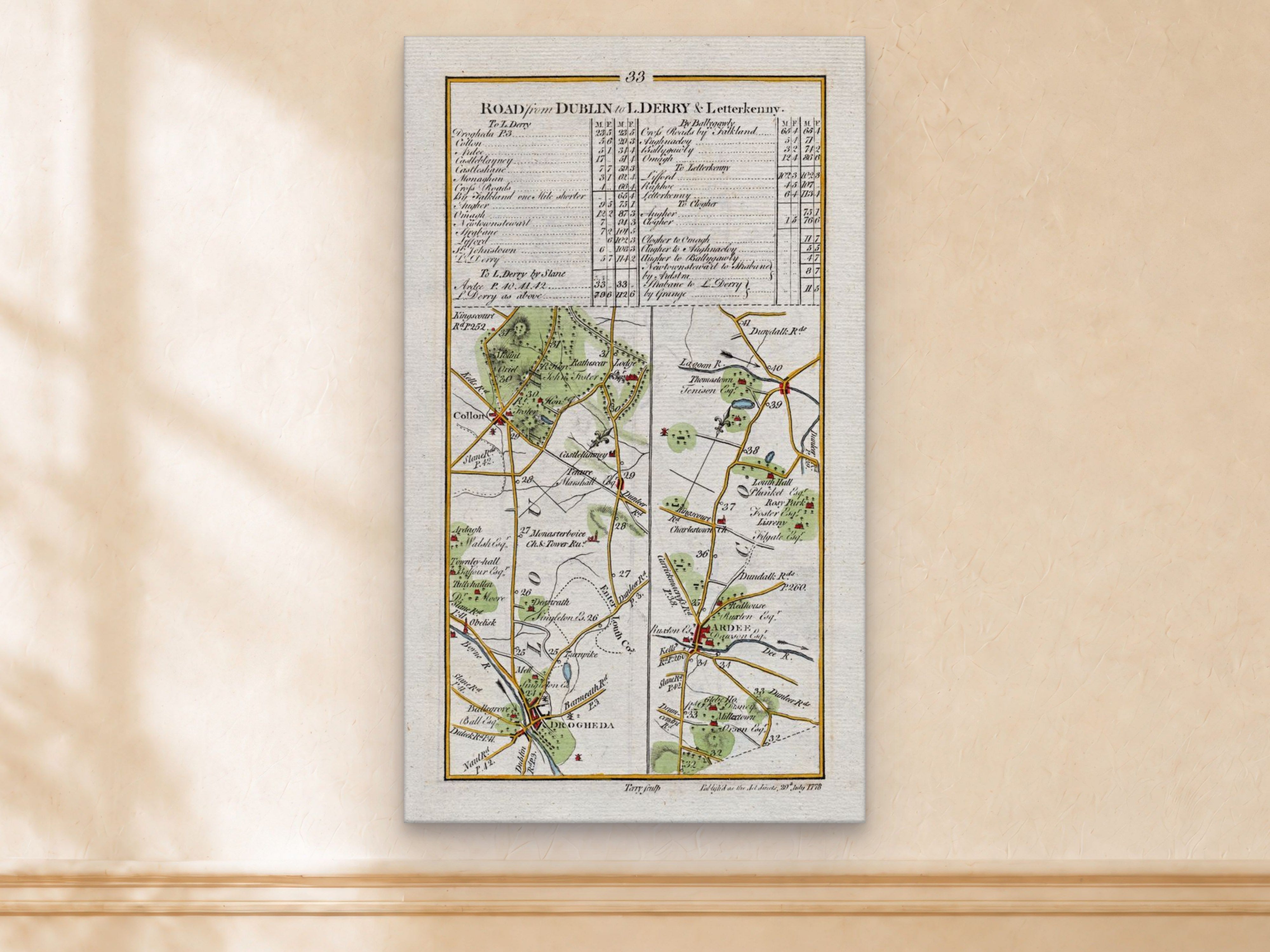 1783 Drogheda, Ardee, Collon, Monasterboice, Louth Ireland Road Map | Taylor & Skinner