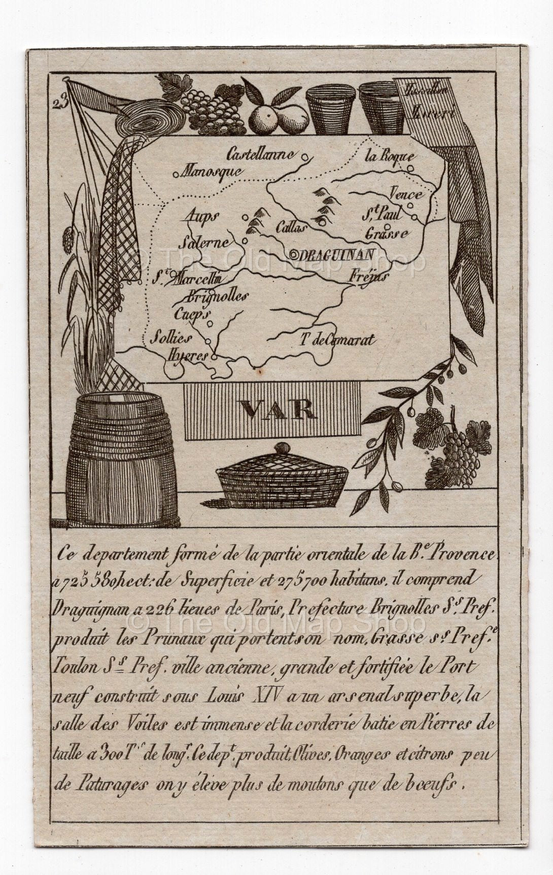 c.1836 Var France antique card map by Bourrut-Le Meri, 3rd edition