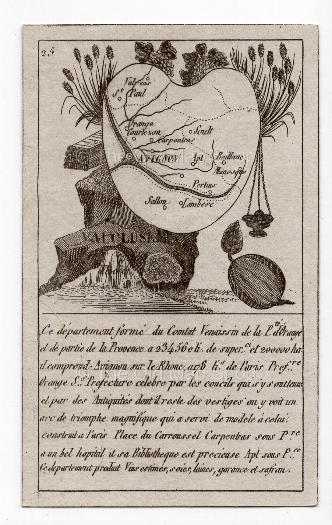 c.1836 Vaucluse France antique card map showing Avignon by Bourrut-Le Meri, 3rd edition