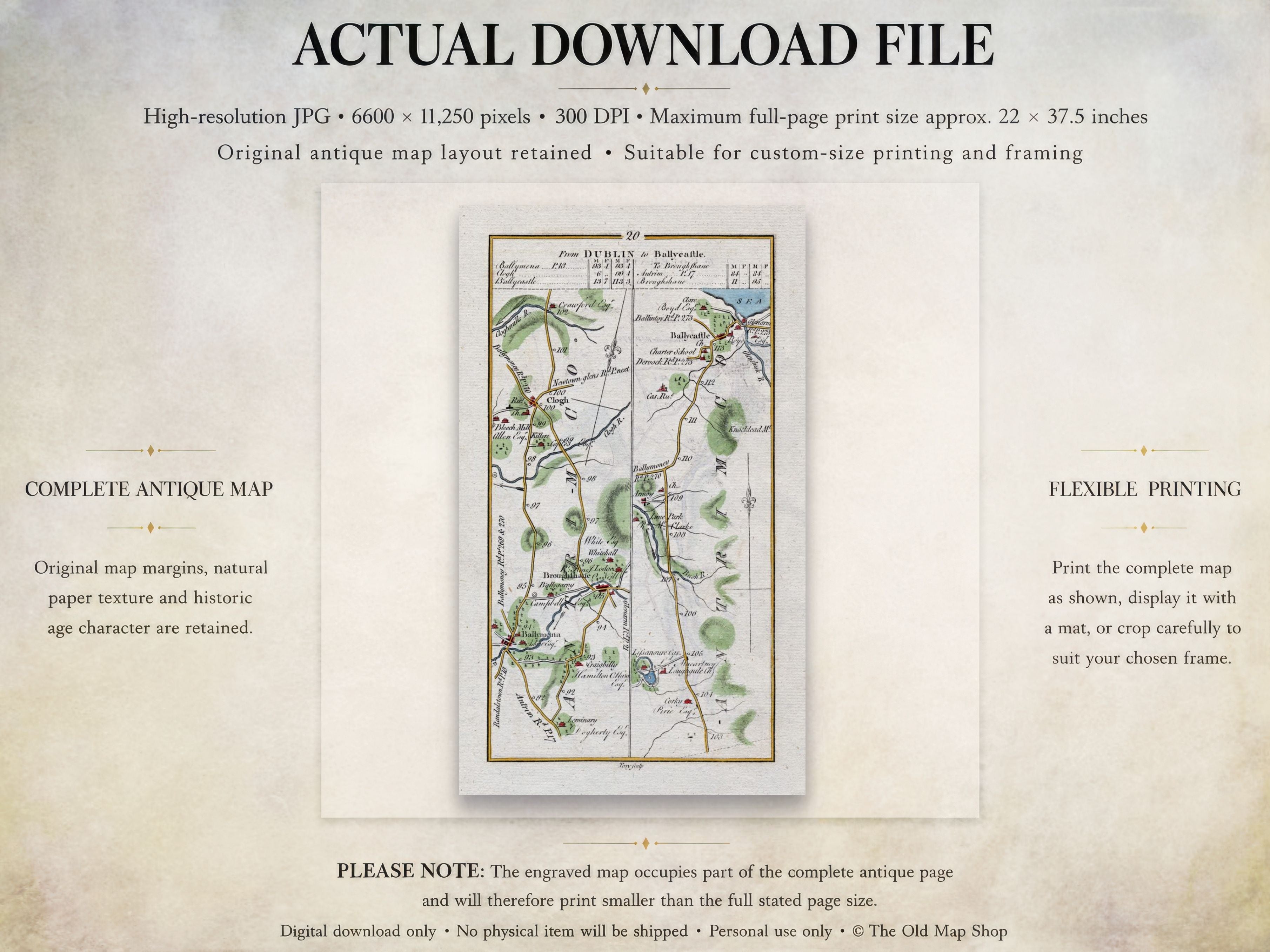 Actual download file information for the 1783 Taylor & Skinner Ballymena to Ballycastle Ireland road map