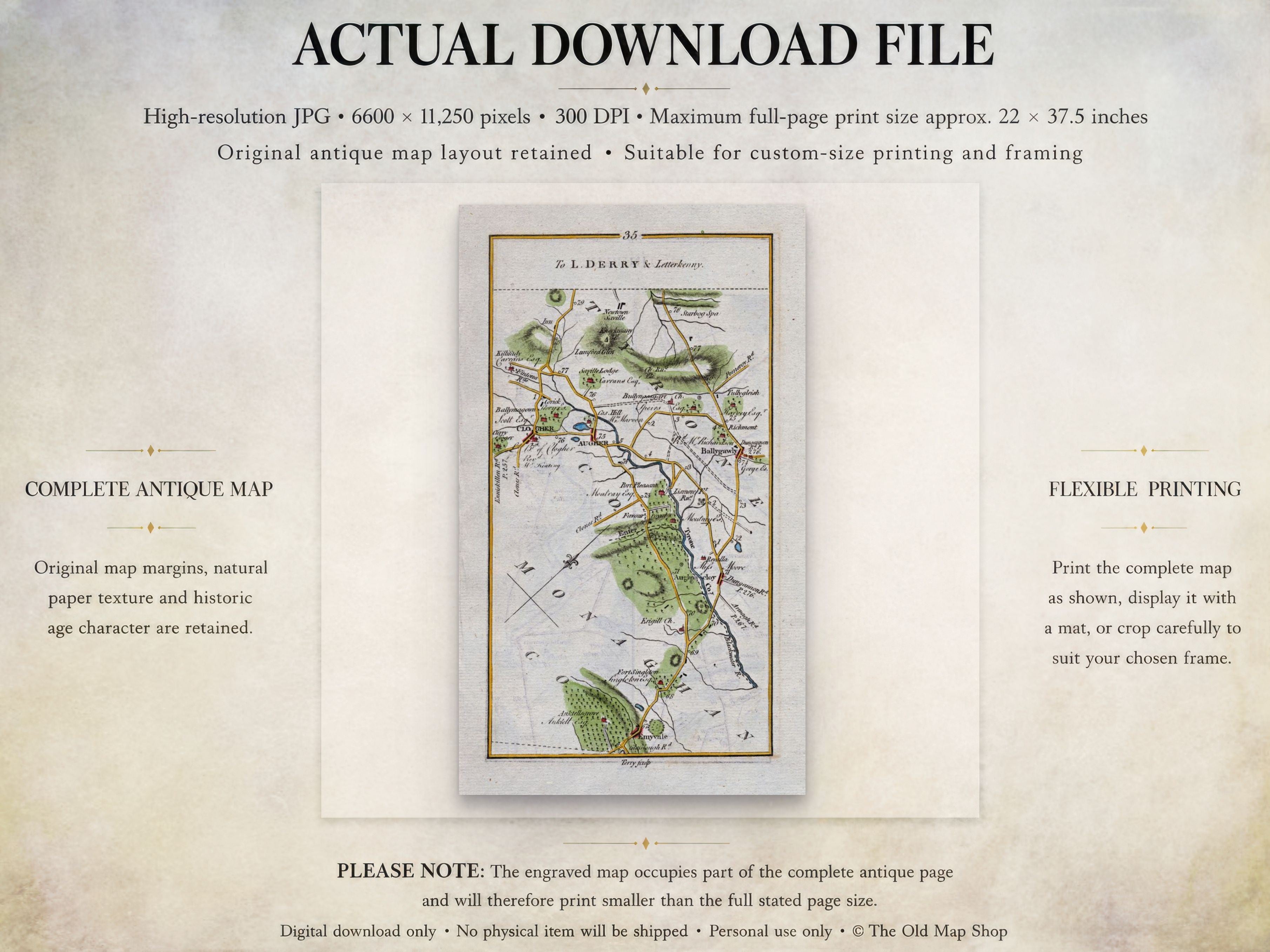 Actual download file information for the 1783 Taylor & Skinner Clogher, Ballygawley and Aughnacloy, Tyrone Ireland road map.