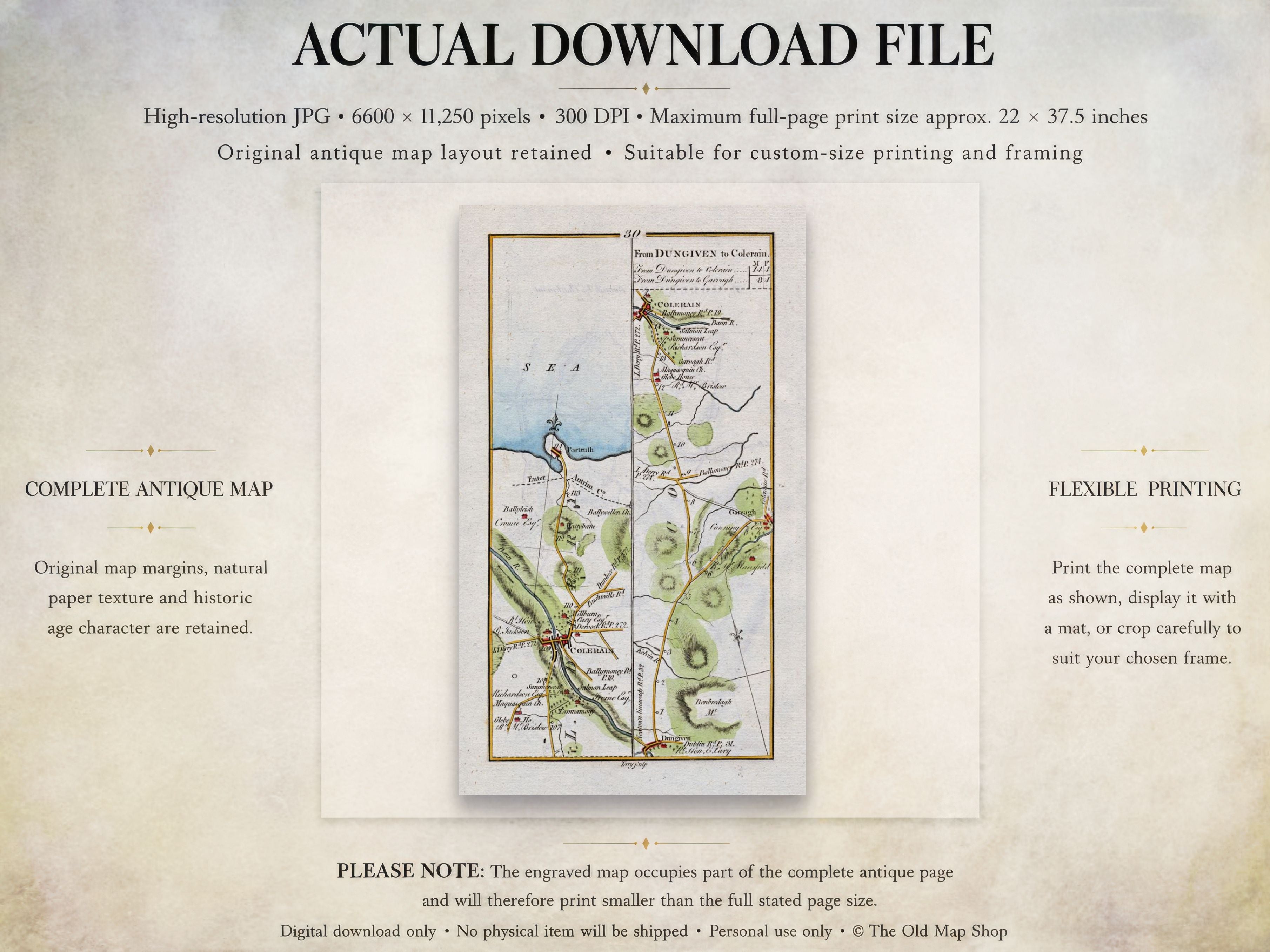 Actual download file information for the 1783 Taylor & Skinner Coleraine and Portrush Ireland road map.