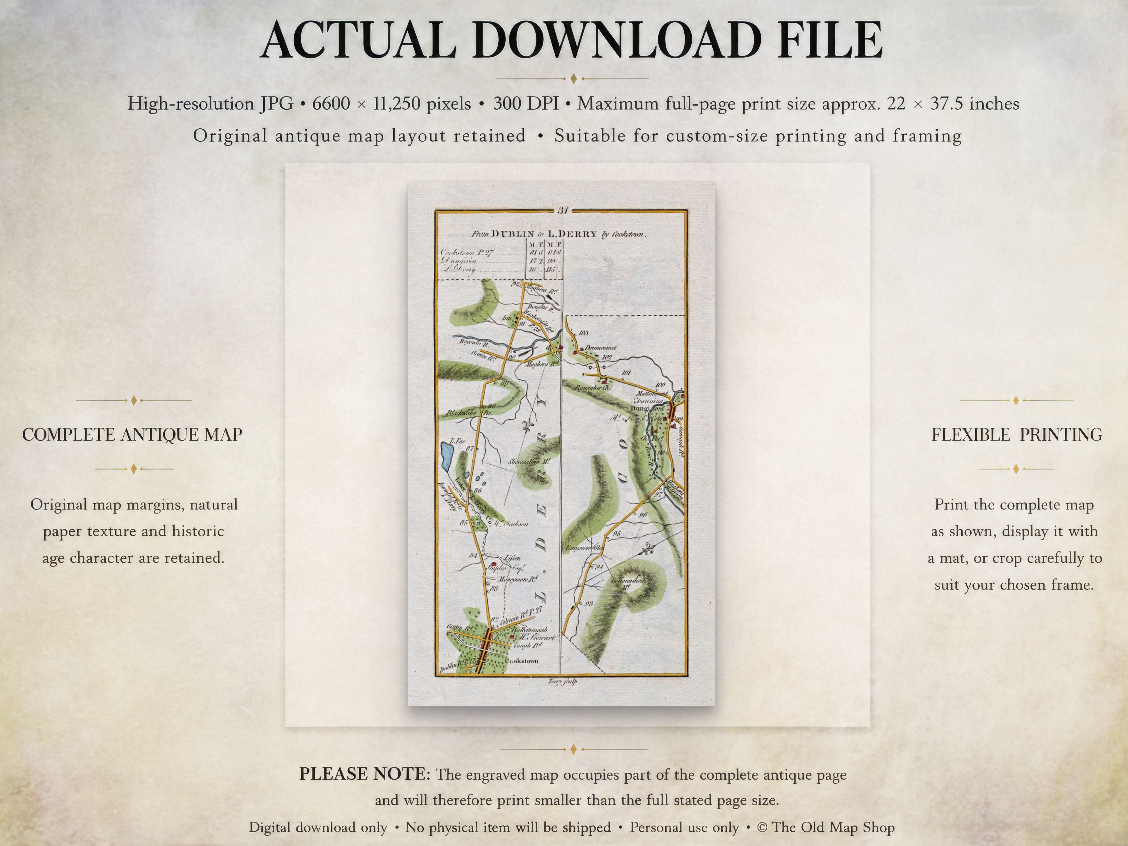 Actual download file information for the 1783 Taylor & Skinner Cookstown and Dungiven Ireland road map.
