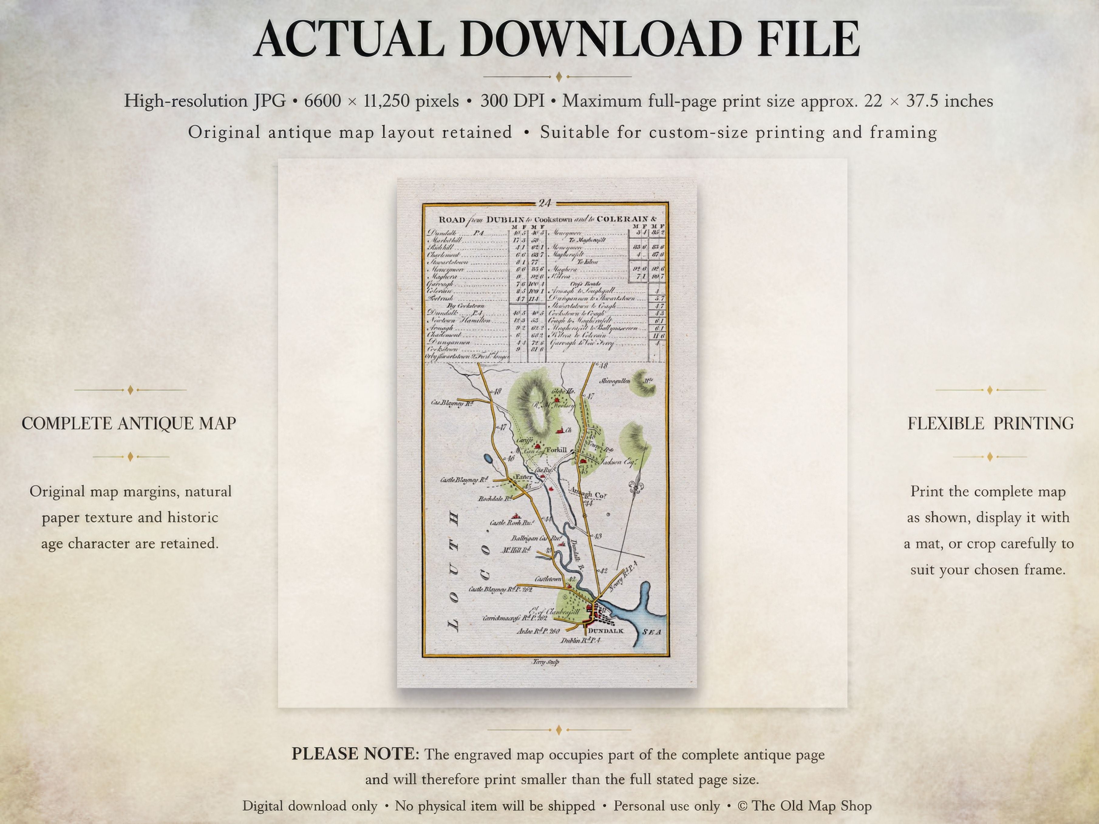 Actual download file information for the 1783 Taylor & Skinner Dundalk and Forkhill Ireland road map.