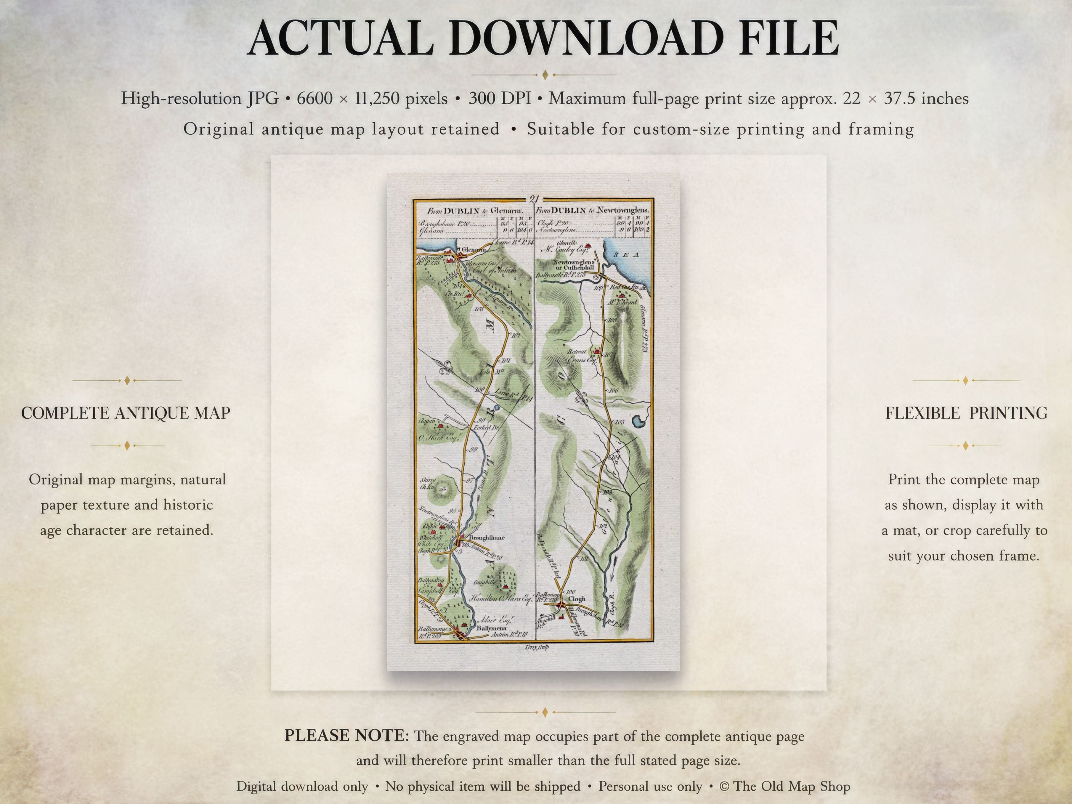 Actual download file information for the 1783 Taylor & Skinner Glenarm and Cushendall Ireland road map.